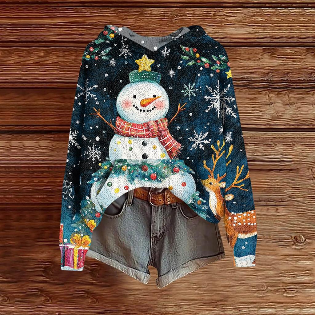 Ladies' Fashionable Printing Casual Hooded Long Sleeved Sweatshirt