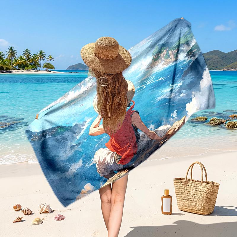 One Piece Printed Swim Towel, Portable Water Absorbent Towel for Beach Camping Daily Bathroom Use