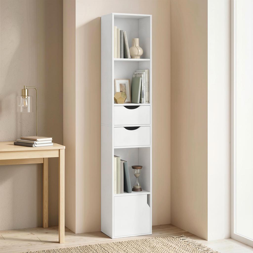 Bookcase With Drawers Adjustable Shelf Bookshelf With 2 Drawers And Cabinet 158 Cm White