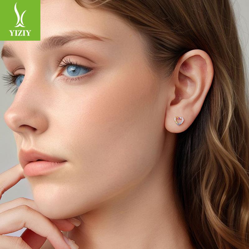 Красочные серьги-пусеты с цирконом в виде сердечек, женская модная легкая роскошь, серебро 925 пробы