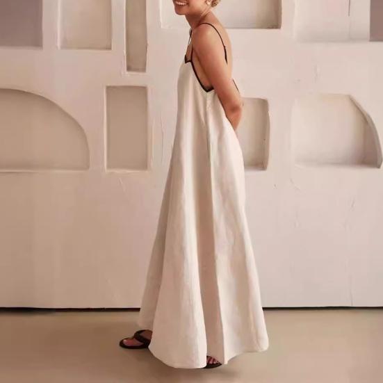 Женское платье-халат без рукавов, однотонное, с открытой спиной, с глубоким вырезом, на тонких бретельках, на шнуровке, свободное, цветное, трапециевидное.