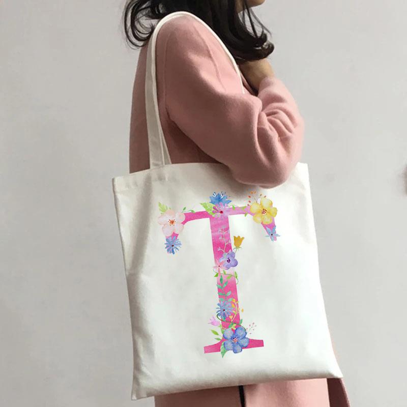 Женская холщовая сумка-шоппер Классический принт 26 букв английского алфавита Белая студенческая сумка-тоут Сумка-шоппер на плечо женская Сумка-тоут Харадзюку