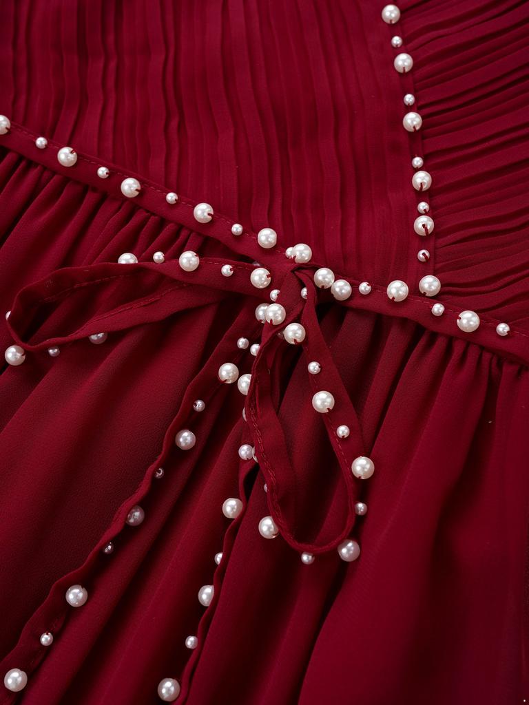 Flower Girls Dress Elegant Beaded Chiffon Party Summer Dress Ruched V Neck Sleeveless Dress for Bridesmaid Wedding