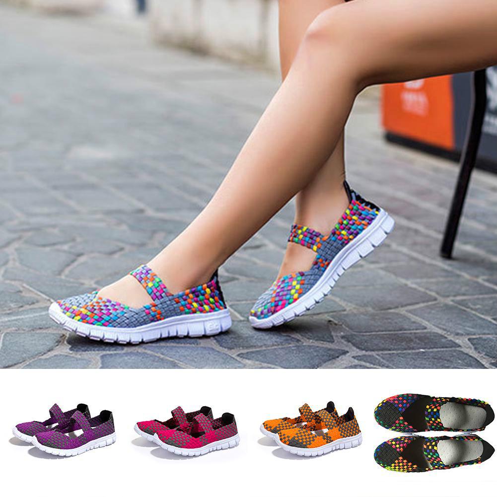 Women's Fashion Casual Rainbow Ladies Summer Sports Runnings Woven Mesh Flat Shoes