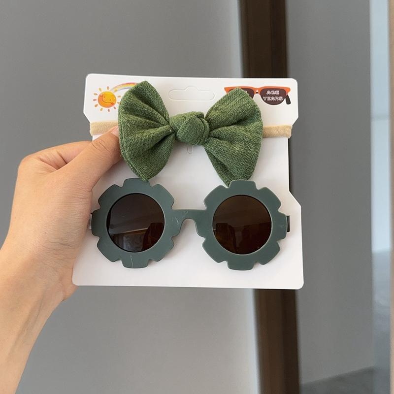2Pcs/set Baby Bows Headband Cartoon Sunglasses Girls Beach Photography Props Toddler Hair Bands Headwear Kids Hair Accessories