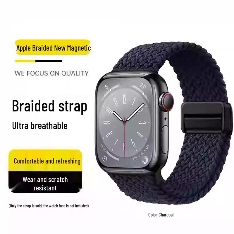 Совместимый эластичный плетеный нейлоновый магнитный ремешок для Apple Watch 4, 5, 6 и iWatch 7, 8, 9