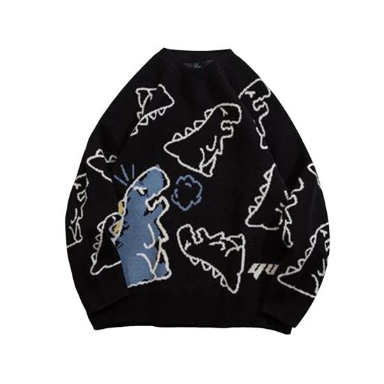 Мужской свитер осень-зима с рисунком динозавра, свободный свитер с круглым вырезом и длинными рукавами, в стиле хип-хоп, средней длины, для повседневной носки, работы, школы, улицы