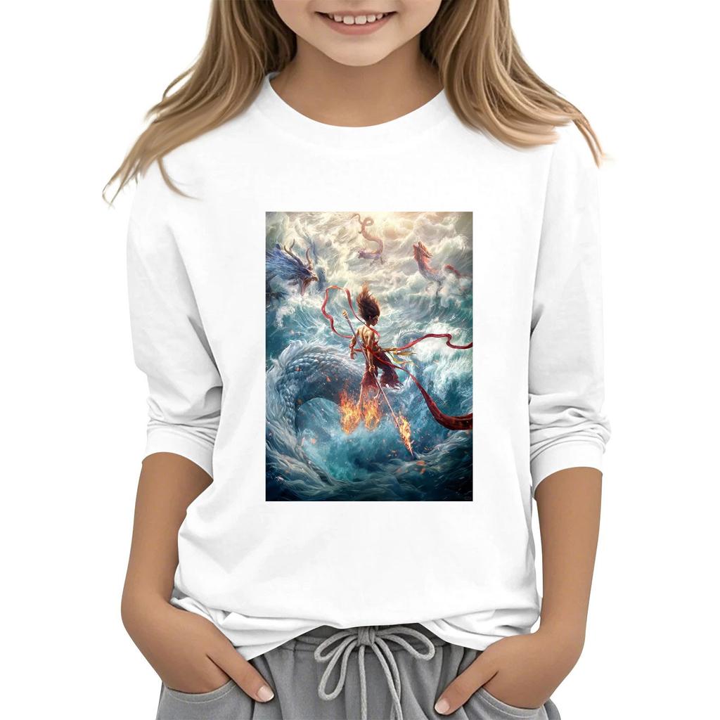 Топы с принтом для девочек 5-16 лет с круглым вырезом и рукавами 3/4 Футболки Модные топы Наряды Футболки