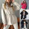 Windbreaker Jacket for Women Lightweight Snap Buttons Zip Up Hoodie Jacket Waist Drawstring Windproof Outwear with Pockets for Travel Outdoor