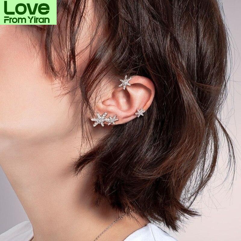 Korean Cartilage Earrings Y2k Non Piercing Crystal Bow Snowflake Clip Earrings For Women Ear Cuff Aesthetic Jewelry Stray