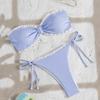 New swimsuit women's blue and white striped tube top bikini fungus edge strap sexy split vacation swimsuit