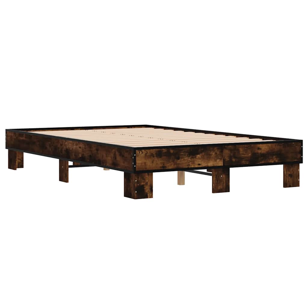 Bed Frame Smoked Oak 140 x 190 cm Wood Based Material and Metal