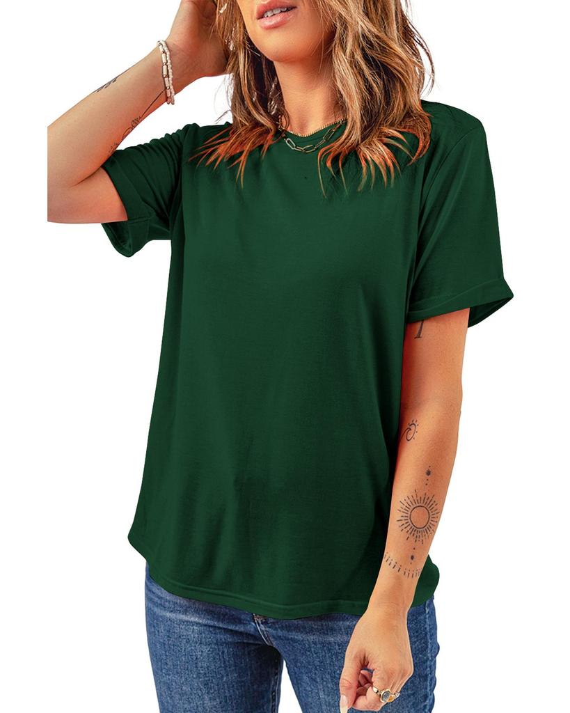 Azura Exchange Green Casual Plain Crew Neck Tee