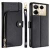 Чехол для телефона Infinix Note 40 Pro 4G с карманом на молнии и подставкой из искусственной кожи с ремешком - черный