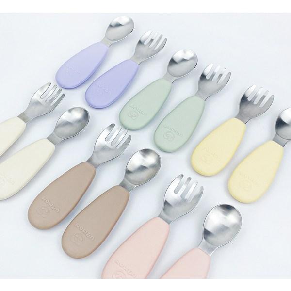 UBMom Infant Stainless Steel Silicone Handle Baby Food Spoon Fork Case Set, Sweet Potato Dumplings (Lavender), 1 Set, Korean Popular Tableware