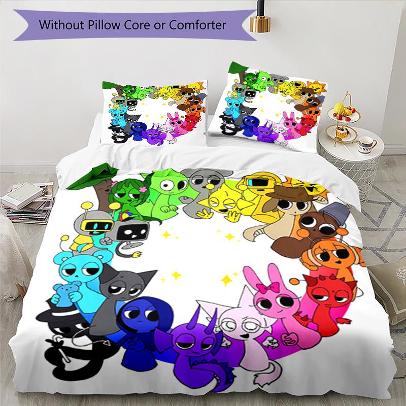 3pcs Sprunki8 pattern bedding set duvet cover set includes duvet cover &pillowcases, perfect all season bedroom decoration & gift