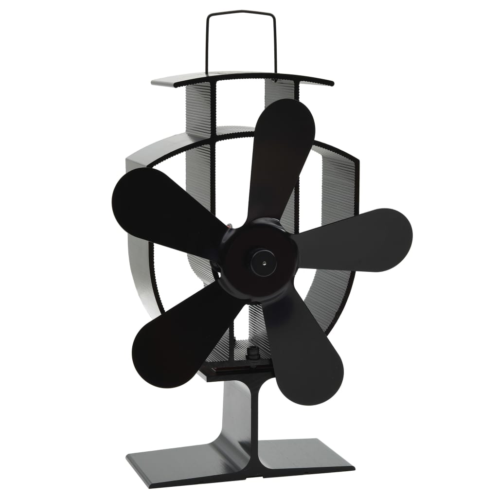 Heat Operated Stove Fan with 5 Blades Black