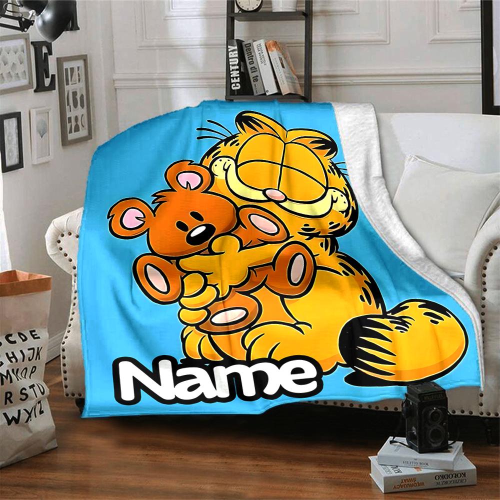 Custom Name Garfield'S Floral Adventure Party Blanket For Couch Bed Plush Cozy Fuzzy Blanket Super Soft Warm Blankets For Fall And Winter 091672