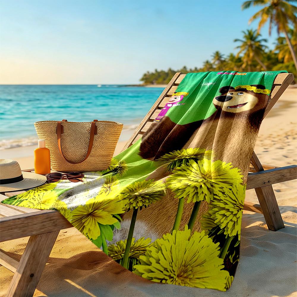Masha Bear Beach Towel Super Soft Microfiber Quickdry Fabric Comfortable Lightweight