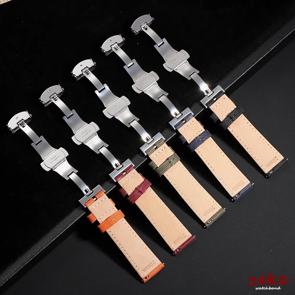 20MM 22MM Waterproof Sailcloth Watch Strap Nylon+Leather Watchband Butterfly Buckle Band Men Quick Release Sport Watch Bracelet