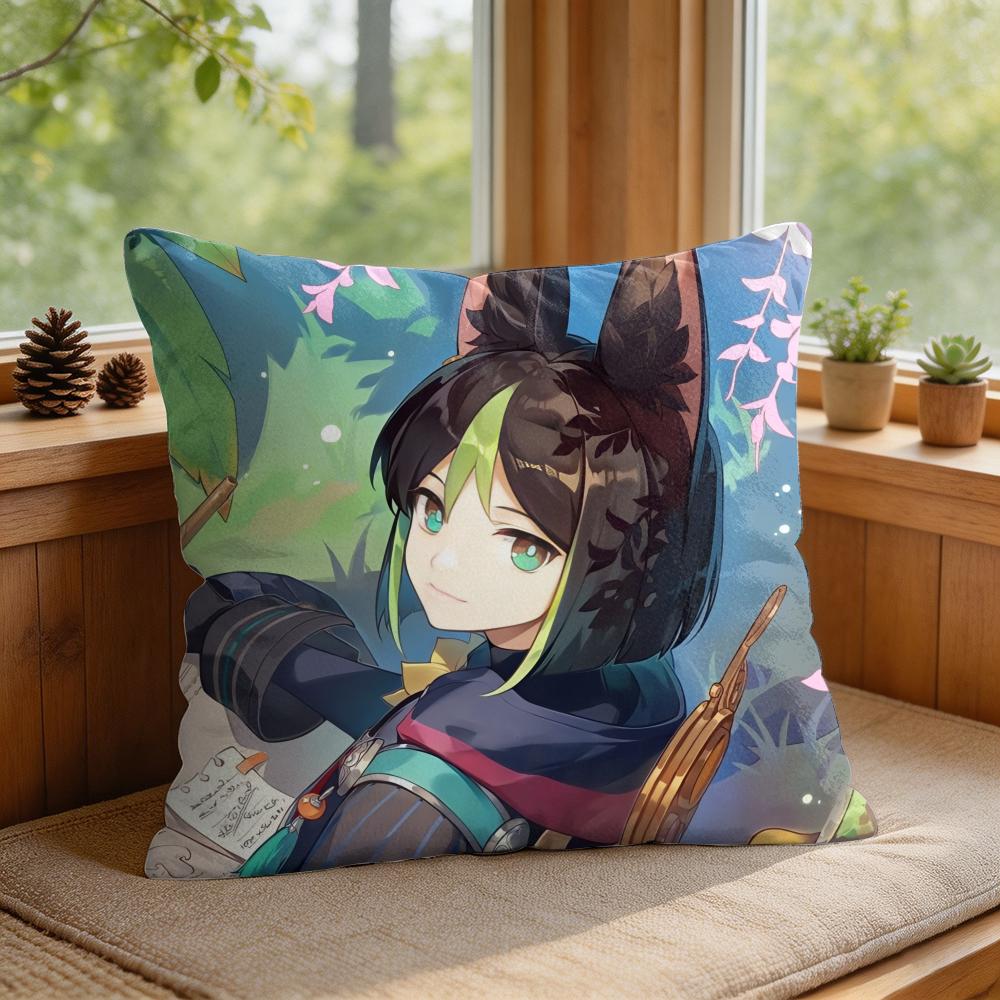 Tighnari Genshin Impact Cute Cushion Cover Square Short Plush Pillow Case Living Room Sofa Home Decor Funda X