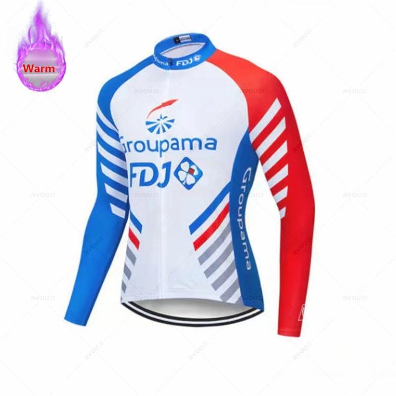 Fdj Winter Thermal Fleece Cycling Jersey Set Men Long Sleeve Ropa Ciclismo Bicycle Clothing Bib Pants Maillot Hombre Bike Jersey