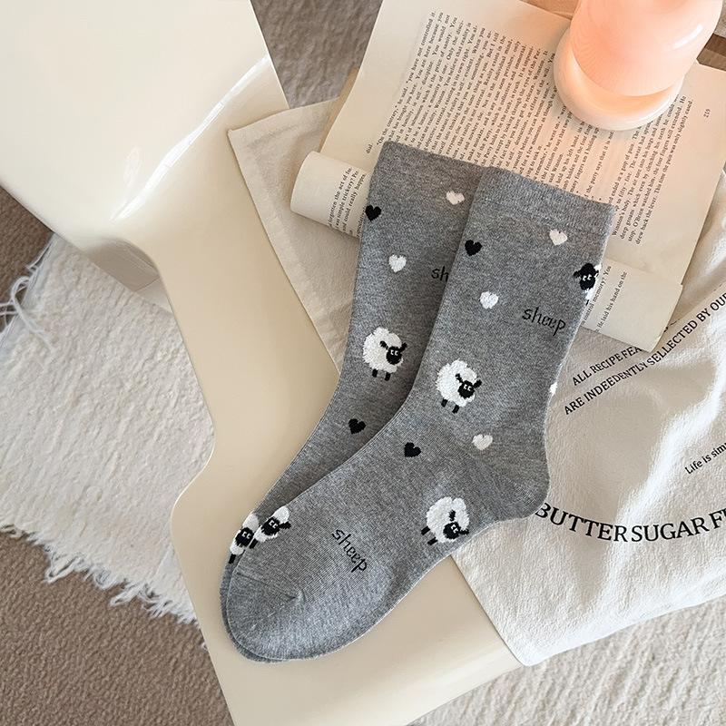 Осенние женские носки Мультяшные животные Милые носки с овечками для девочек Теплые хлопковые носки с рисунком ягненка для женщин Рождественские подарки