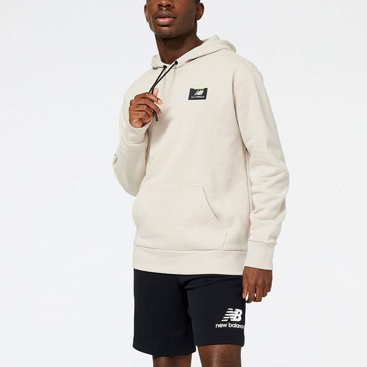 New Balance Hooded Comfortable Letter Thermal Fleece Lined Long Sleeved Sweatshirt Men's Beige (Unisex) Sweatshirts MT23506 TWF