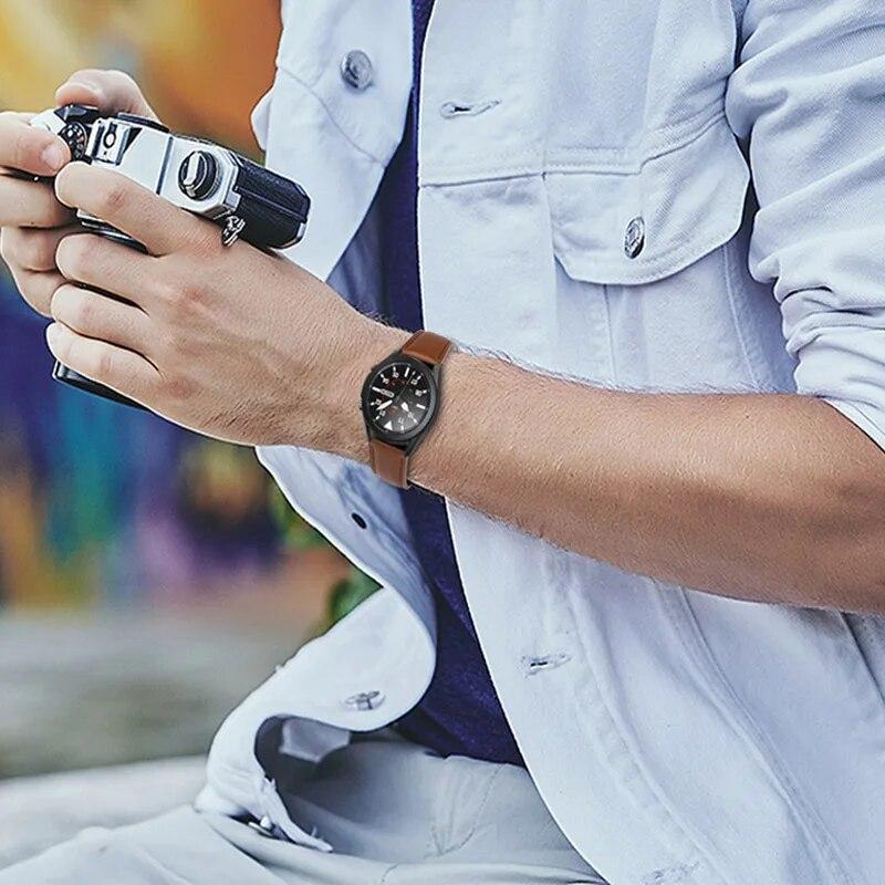 Кожаный ремешок 22 мм 20 мм для Samsung Galaxy Watch 3 41 мм 45 мм, браслет для Active 2/Watch 4 Watch5 Watch6, сменный ремешок