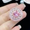 BELLA BOX Delicate Temperament Square Flower Shape Pink  Rings For Women Zircon Engagement Party Fine  Classic Jewelry Gift