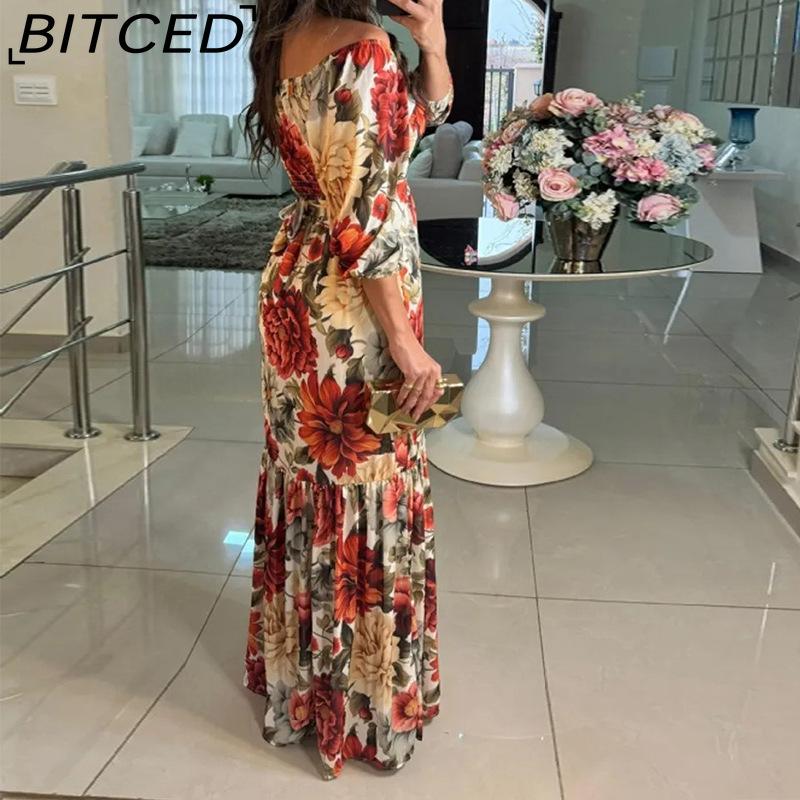BITCED Женская летняя верхняя одежда: Модное и элегантное платье с принтом, с завязками спереди, V-образным вырезом и пышной юбкой