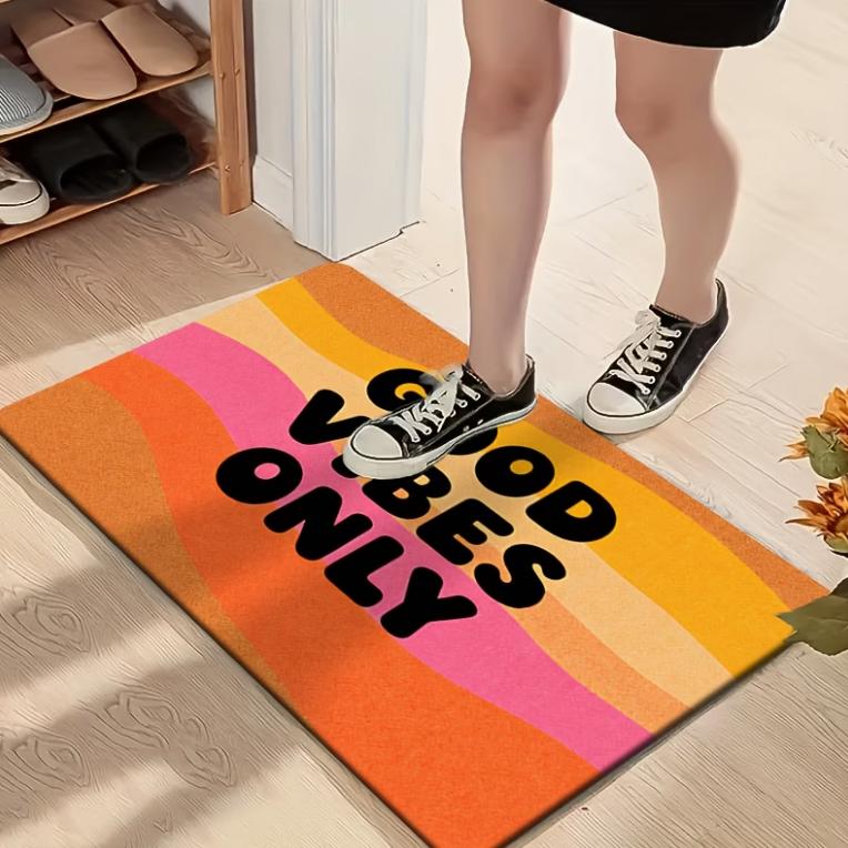 Good Vibes Only Welcome Mat - Retro Rainbow Entrance Rug Home Decor for Living Room Bedroom Entryway Hallway