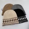 Ретро вязаная шерстяная шапка с жаккардовым узором Fair Isle женская осенне-зимняя новая повседневная универсальная для лица маленькая шапка от холода модная
