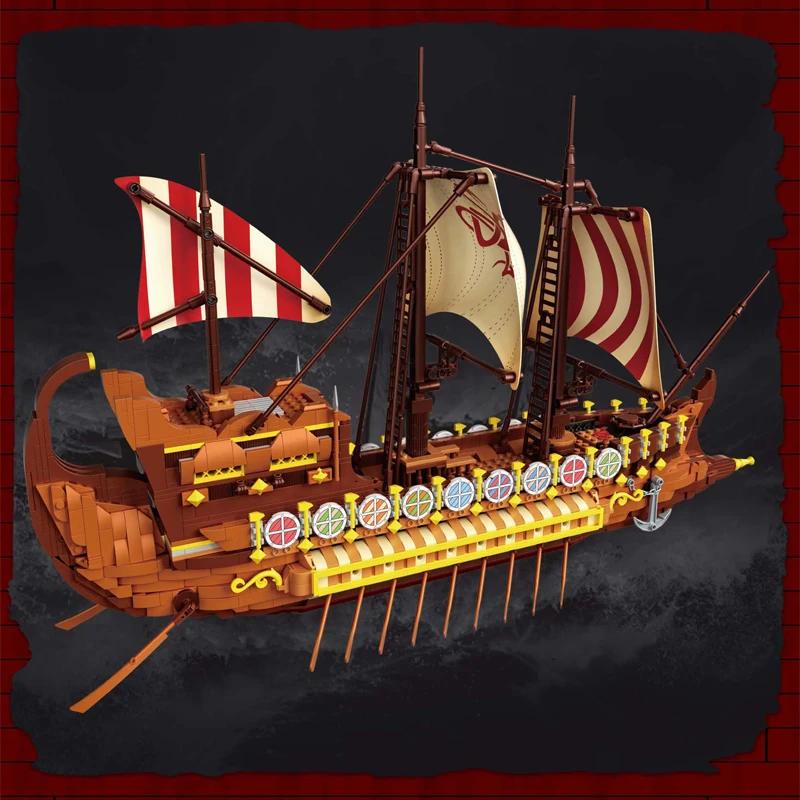 2073PCS Viking Longship Building Blocks Giant War Pirate Ship Model Bricks Desktop Ornaments Kids Educational Toys Holiday Gifts