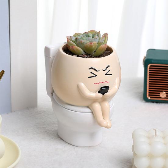 Горшок для растений Face Resin Buddy on Toilet Flowerpot Настольный декор для суккулентов