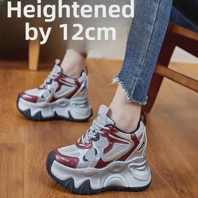 Женские кроссовки из дышащей сетки, увеличивающие рост 12 см, повседневная спортивная обувь в стиле папы на толстой подошве (9F003)