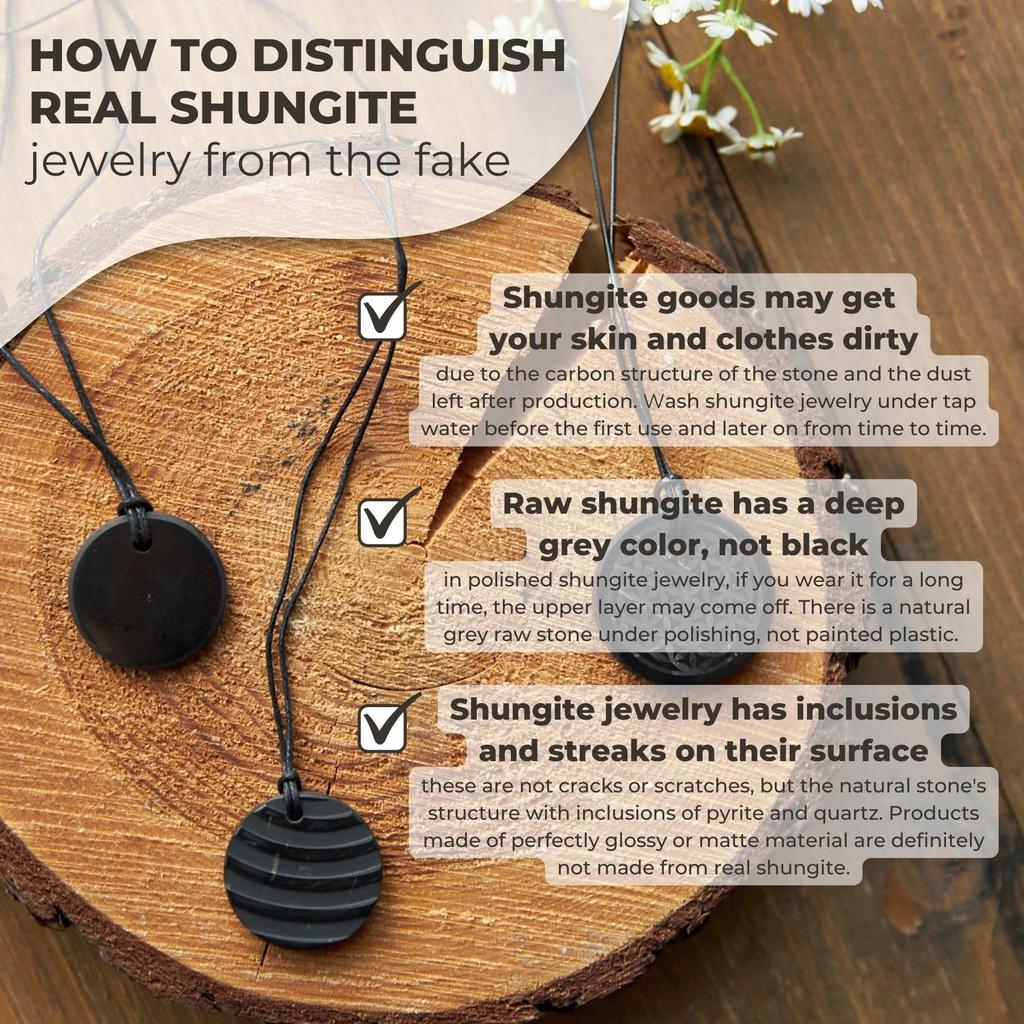 Karelian Heritage Shungite Stone Necklace Round Shungite Pendant Amulet Authentic Shungite Jewelry Shungite Protection Necklace Shield Crystal Healing