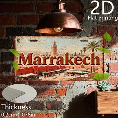 2D Плоский, Ретро Алюминиевая Табличка, Декоративная Табличка и Статуэтки, Марракеш, Ретро Домашний Декор, Винтажное Настенное Искусство, Городской Знак