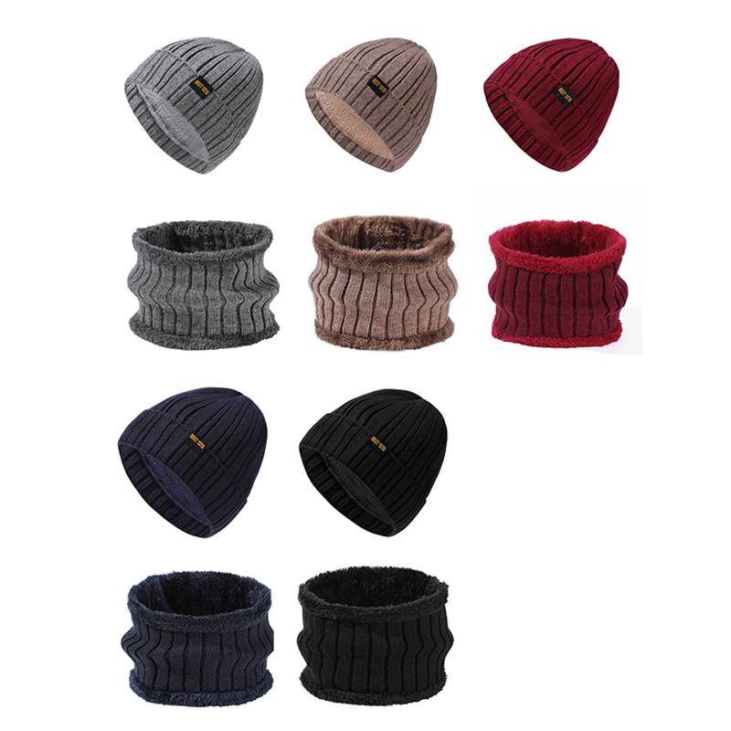 Шапка осень-зима мужская вязаная шапка шарф комплект из двух предметов уличная защита ушей бархатный теплый комплект