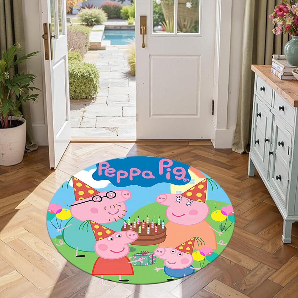 Peppa Pig Round Floor Rug Perfect for Bedrooms Outdoor Dormitory Playrooms Anti-slip Round Rug Office home decor Perfect Birthday Christmas Gift Idea