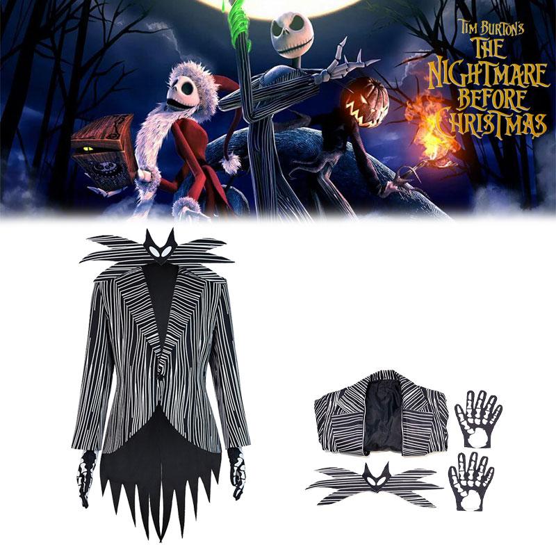 Перед кошмаром Рождества Костюм для косплея Джека Скеллингтона Набор на Хэллоуин