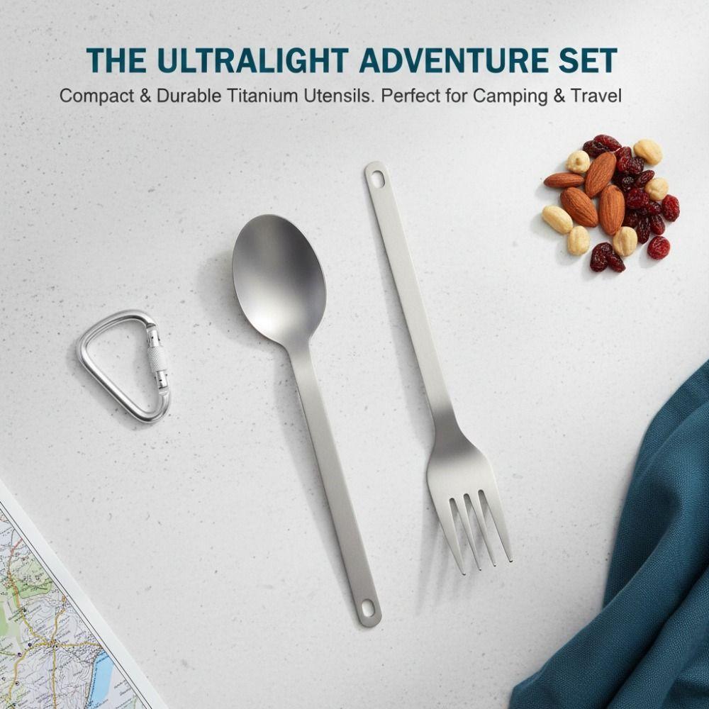 2 Pcs/Set Portable Titanium Tableware Ultralight Utensils Durable Flatware Set Outdoor Camping