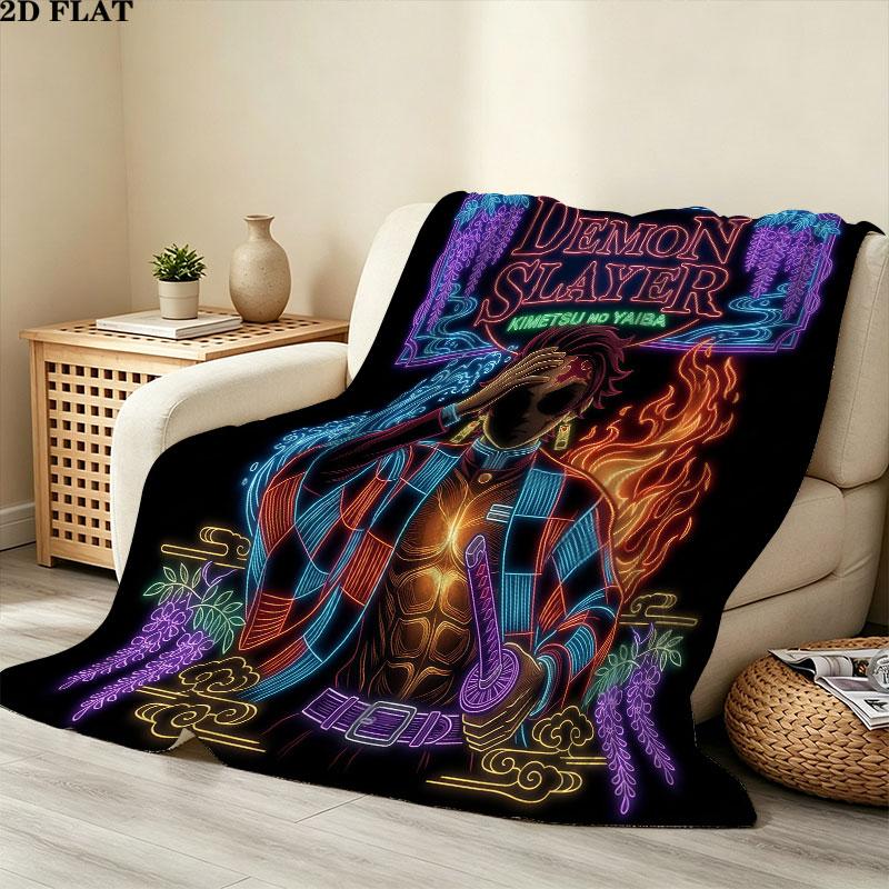 1PC Demon Slayer Patterned Flannel Blanket Suitable For All Seasons For Home Decor Warmth And Comfort Gifts Holiday Present