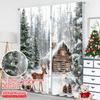 2D Flat Printing 2pcs Christmas Curtains Winter Forest and Deer Christmas Versatile Polyester Without Electricity Versatile Use