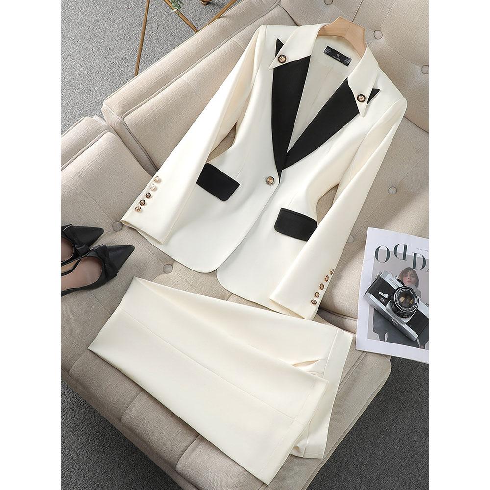 Модный красный черный бежевый женский брючный костюм из 2 предметов для офиса, женская деловая рабочая одежда, формальный пиджак и брюки