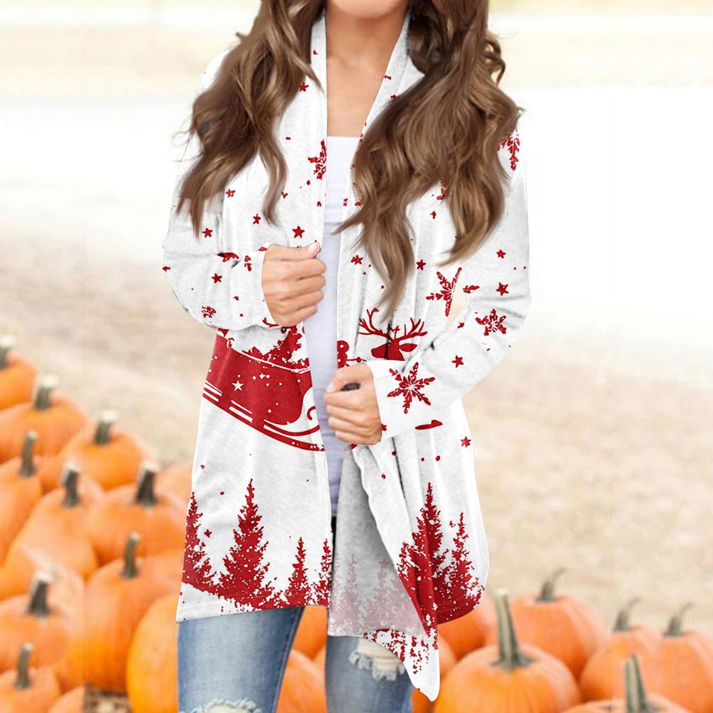 Women's Fashion Casual Printed Medium Length Cardigan Jacket Coat