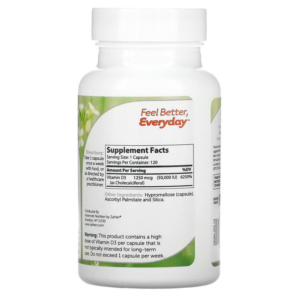 Zahler, Витамин D3, 1250 мкг (50 000 МЕ), 120 капсул