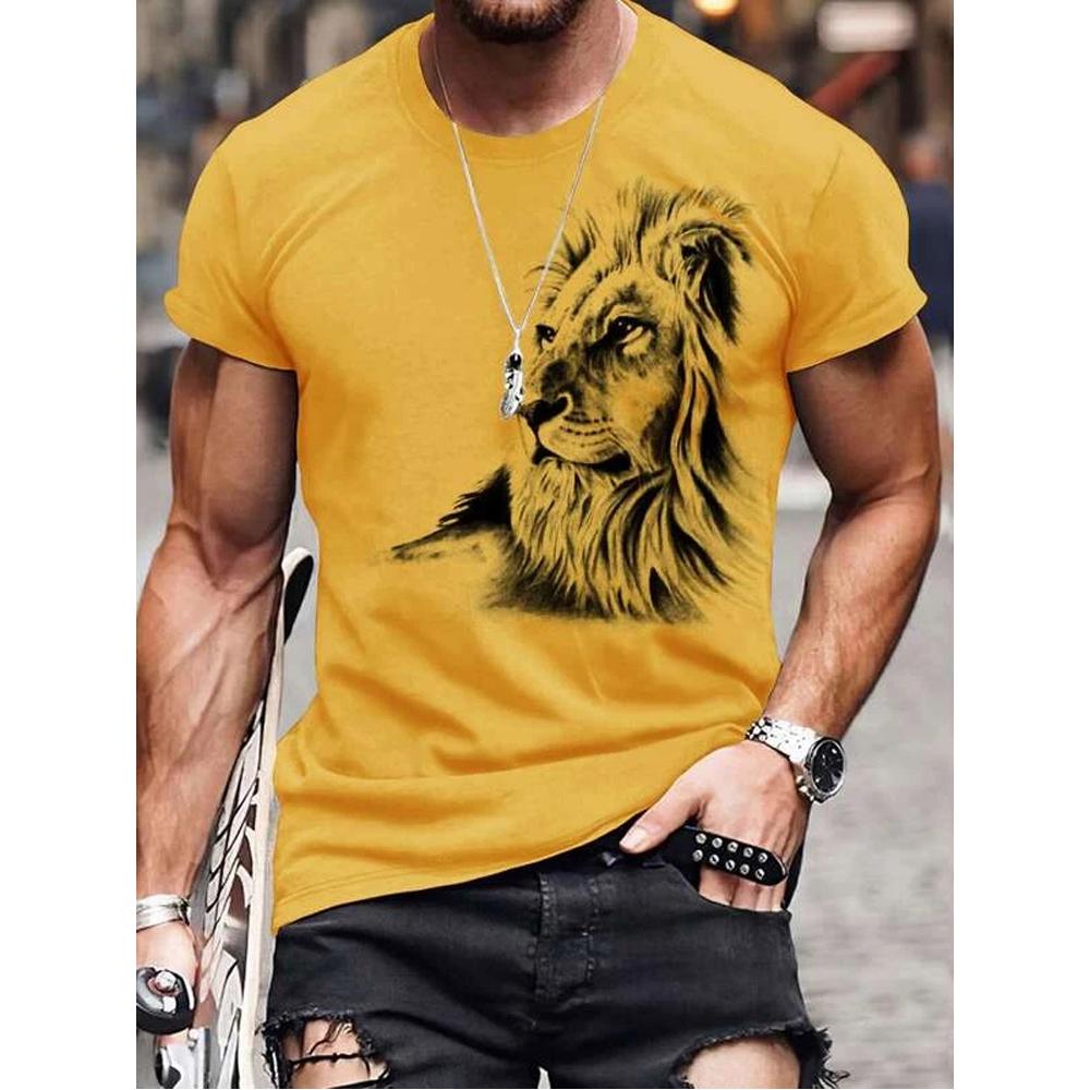 Винтажная мужская футболка с животными, футболки с 3D принтом льва, топы с короткими рукавами, летние дышащие рубашки для фитнеса, мужская одежда