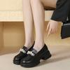 Shallow Mouth Multiple Decorative Small Leather Shoes Wind Thick Sole Pearl Women's Muffin Single Shoes Women