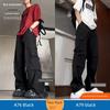 Large Pocket Cargo Pants for Men, Autumn Style, Black, Extended Length, Tall Men's Pants, Casual Straight-Leg Sweatpants